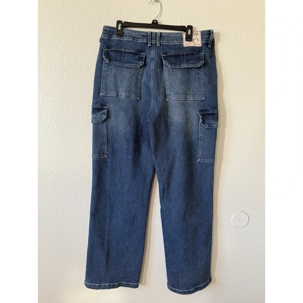 True Religion Mens Cargo Jeans Medium‎ Wash Wide Leg Denim Size 30